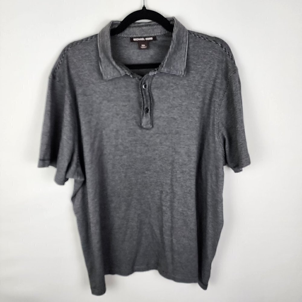 Michael Kors Mens XXL Grey White Micro Striped Cotton Short Sleeve Polo‎ Shirt